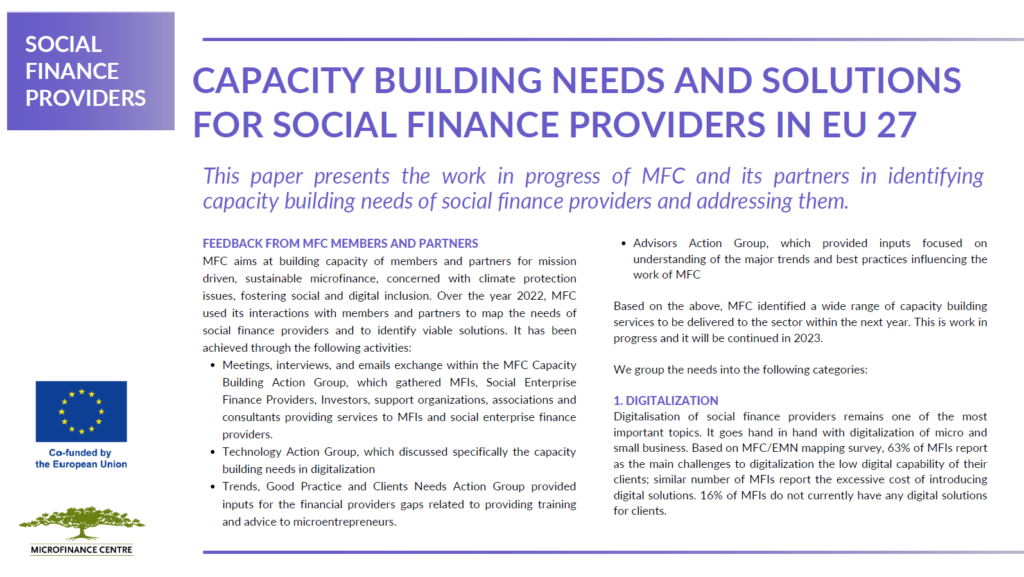 Capacity building needs of social finance providers