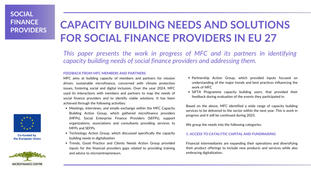 Capacity building needs and solutions for social finance providers in EU 27